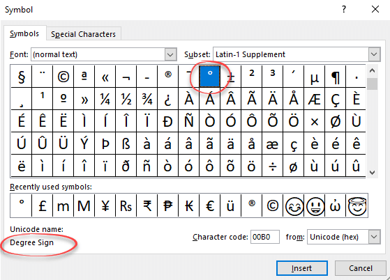 how to put degree symbol on mac